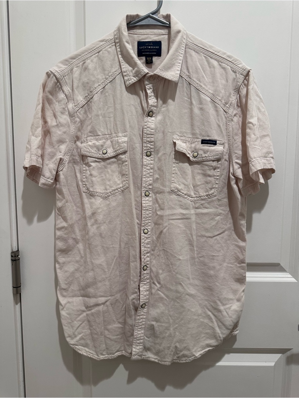 Lucky Brand Short-Sleeve Button-Down Shirt in Light Cream